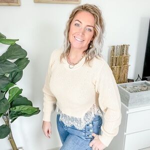 MABLE Knit and Lace Cropped Sweater